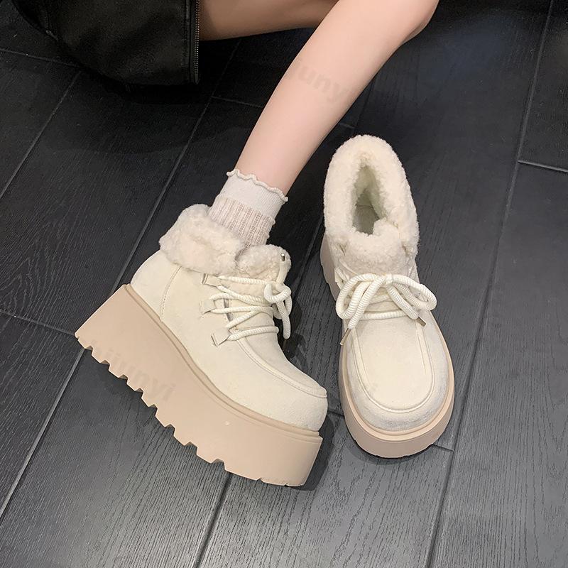 Winter Women Fur Snow Boots 2026 Chunky Platform Retro Warm Plush Cotton Shoes Fashion Non Slip Outdoor Ankle Boots Botas Mujer