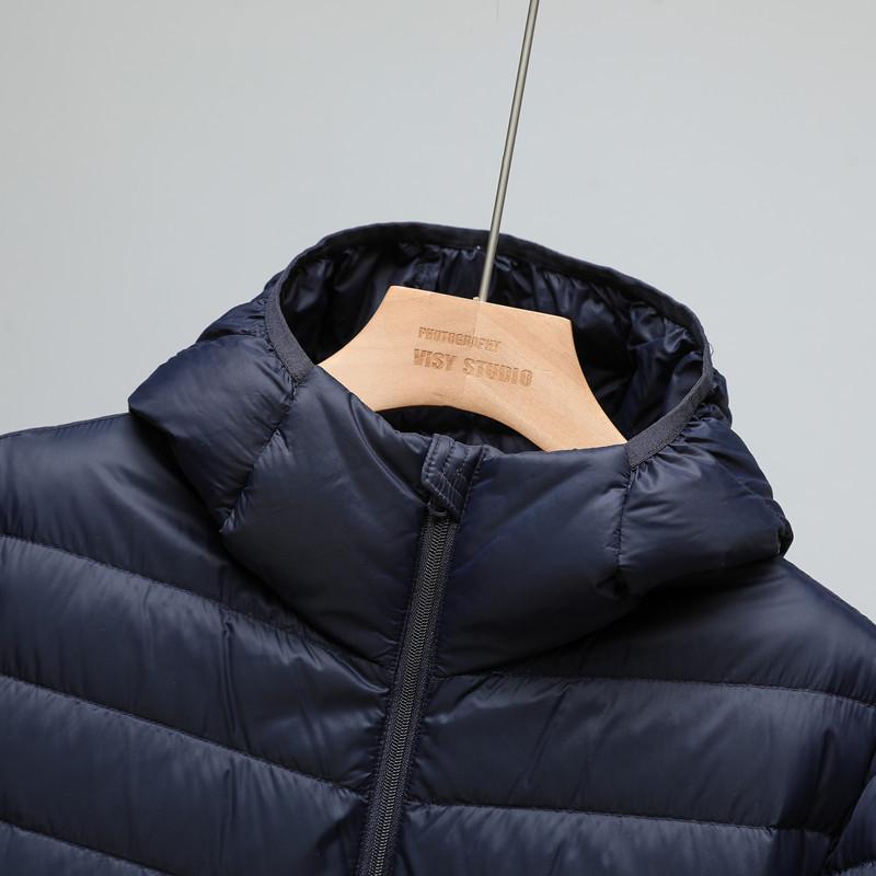 Men's Plus Size Lightweight Hooded Down Jacket - 90% Down, Ultra-Thin, Casual Winter Wear for Middle-Aged and Elderly, Suitable for 200 lbs