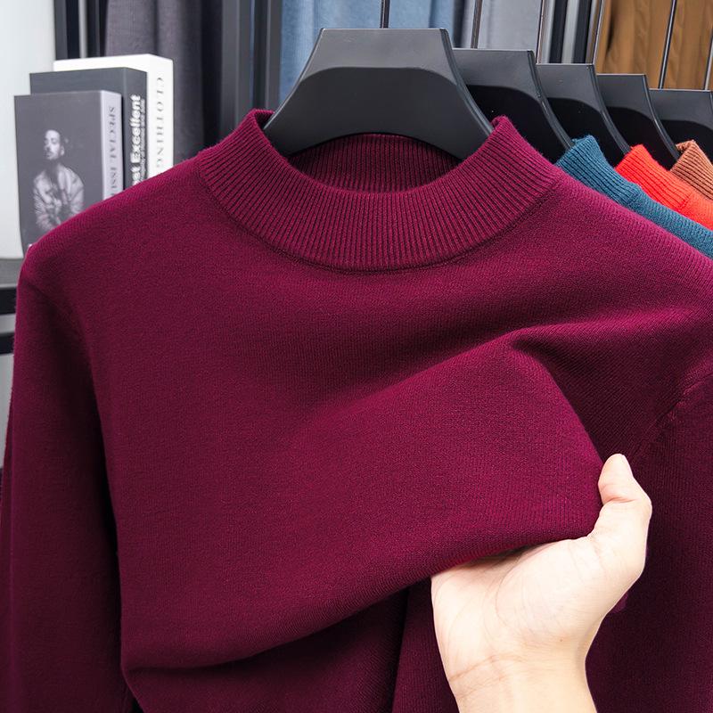 Men's Half-High Collar Wool Sweater - Warm, Versatile, Solid Color for Autumn/Winter