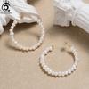 ORSA JEWELS Natural Pearl Hoop Earrings Gold Plated Large Circle Round Pearl Beads Earrings Jewelry Birthday Gift Women GPE69