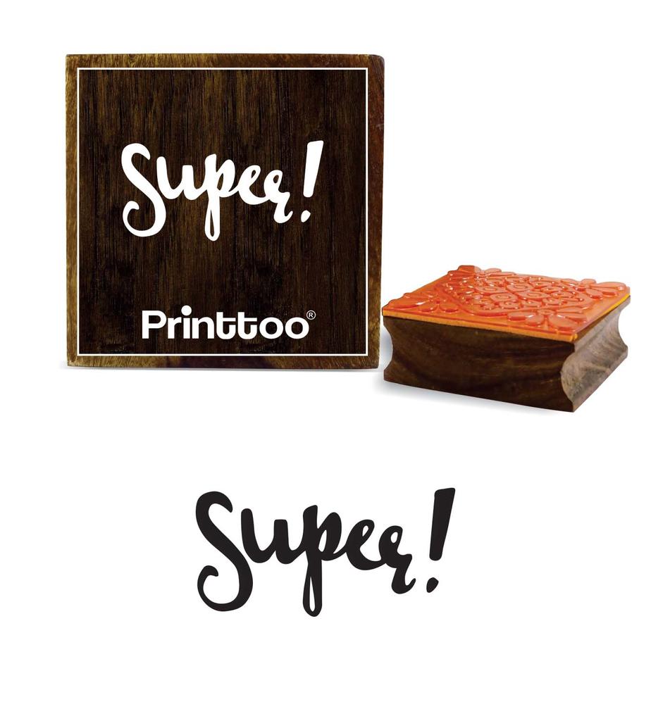 Printtoo Super Word Design Scrap-booking Square Wooden Rubber Stamp Brown Block-2 x 2