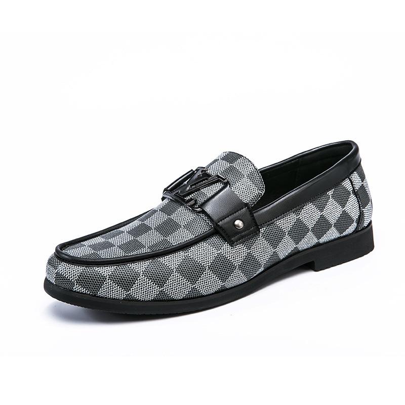 Large size men's loafers with one foot plaid casual shoes men's driving lazy shoes business dress leather shoes men