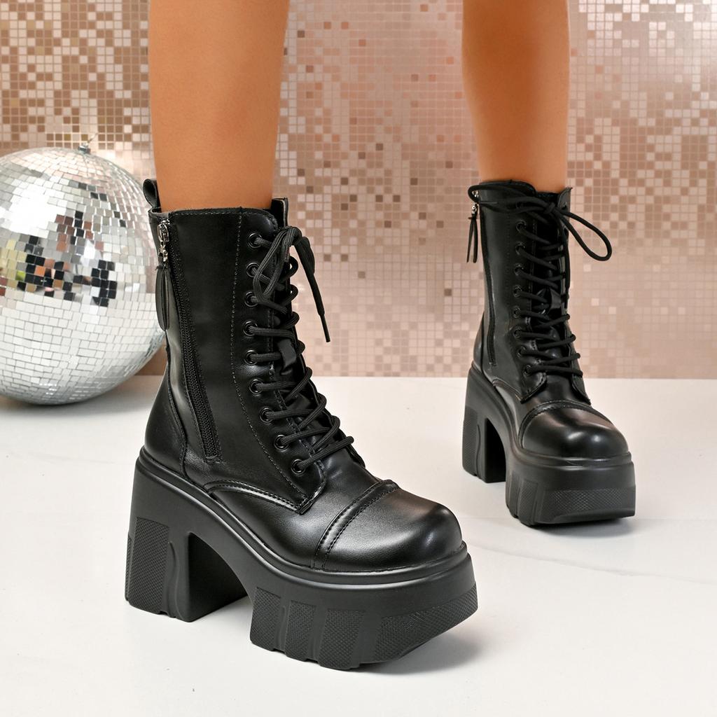 2026 Scarpe da Donna Piattaforma Tacco Super Alto Stivaletti Medi Donna Autunno Inverno Tacco Chunky Stivaletti alla Caviglia Donna Zapatos De Mujer