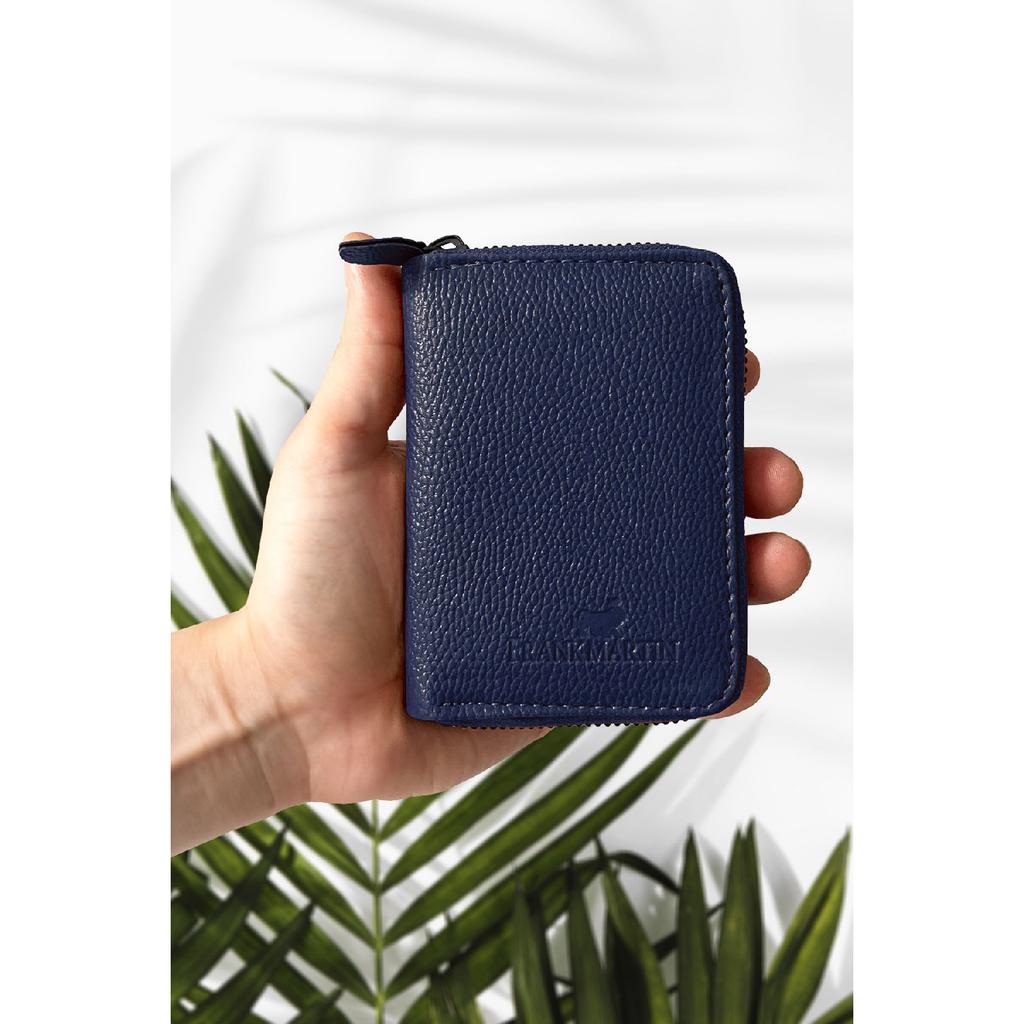 Stilvolles schwarzes Kartenetui aus Leder mit originellem Geldfach mit Reißverschluss und Geschenkbox