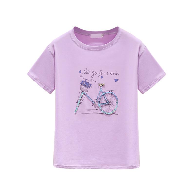 Tričko s korálkovým potiskem Letní s krátkým rukávem Dámský top Bílé tričko Bavlna Korejský styl Tričko Dámské oblečení