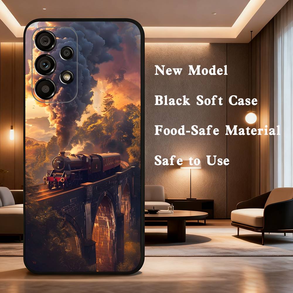 Classic Steam Train Railway For Samsung Galaxy A73,31,Note,22,71,53,32,72,41,8,9,52,J7,Soft Black Silicone Cover Case