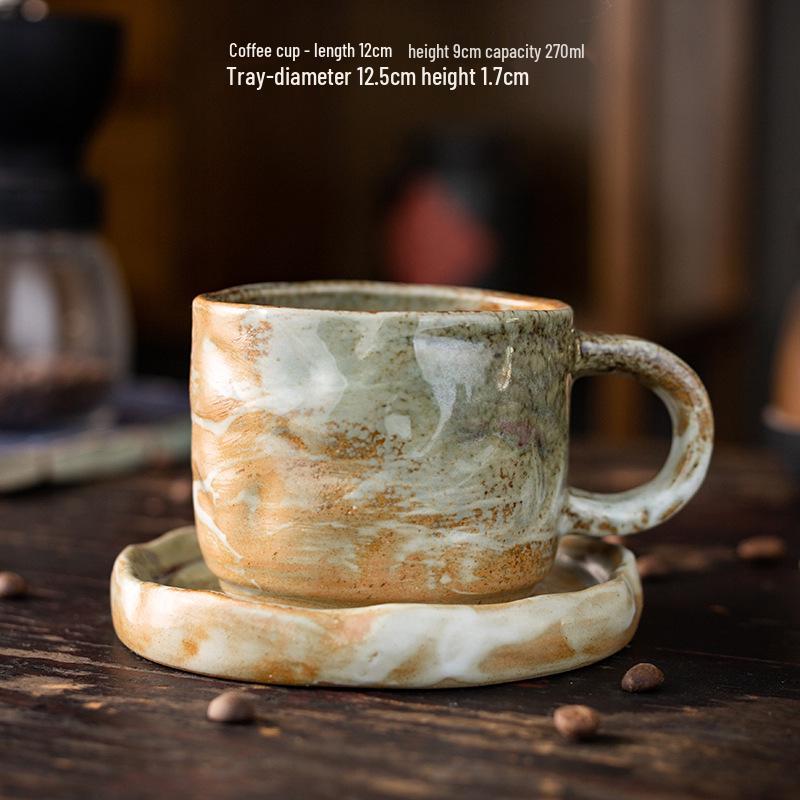 Retro Ceramic Kiln-Glazed Mug & Saucer - Customizable Logo