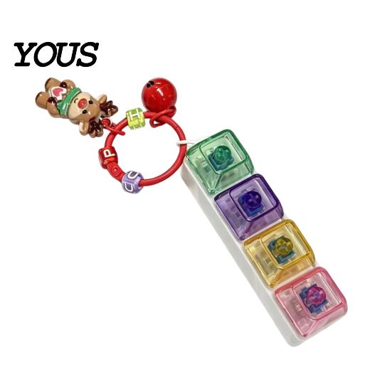 Portable Sensory Toy for Anxiety Christmas Mechanical Keyboard Fidget Keychain, Push Button Stress Relief Tree Hanging Ornament with Reindeer