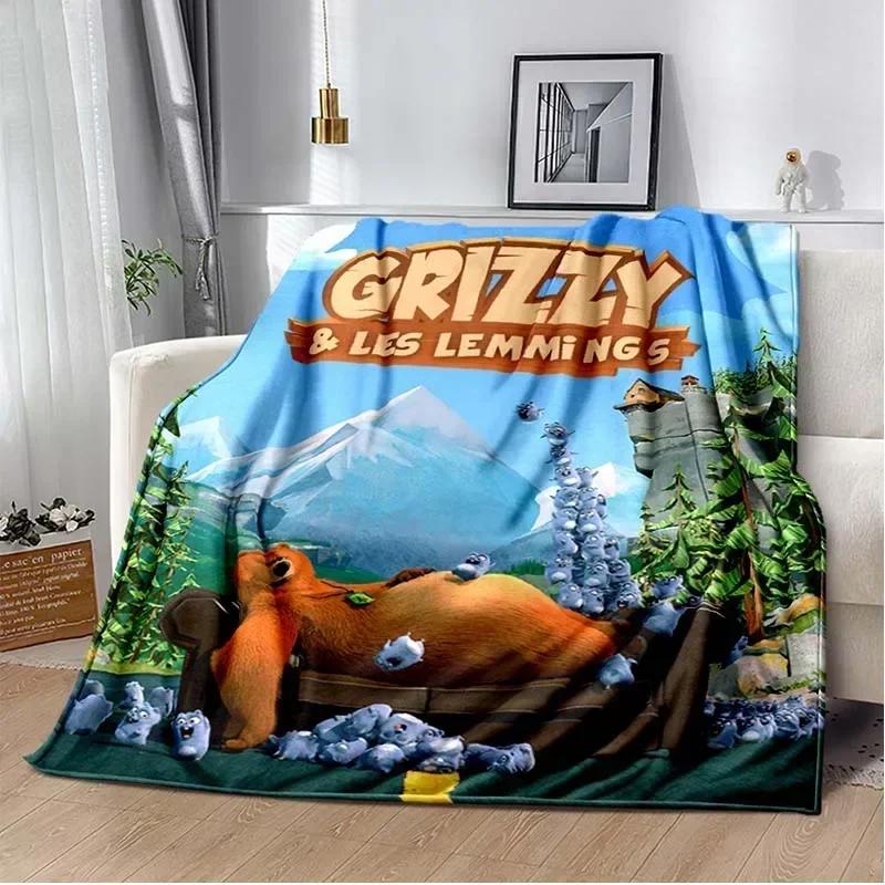 Cute Cartoon Anime Grizzly & The Lemmings Throws Blanket for Beding Hiking Picnic Super Soft Funny Flannel Blanket Birthday Gift