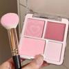Korean Style 4-Color Blush & Highlight Palette: Matte & Shimmer for Dimensional Contouring and Face Brightening.