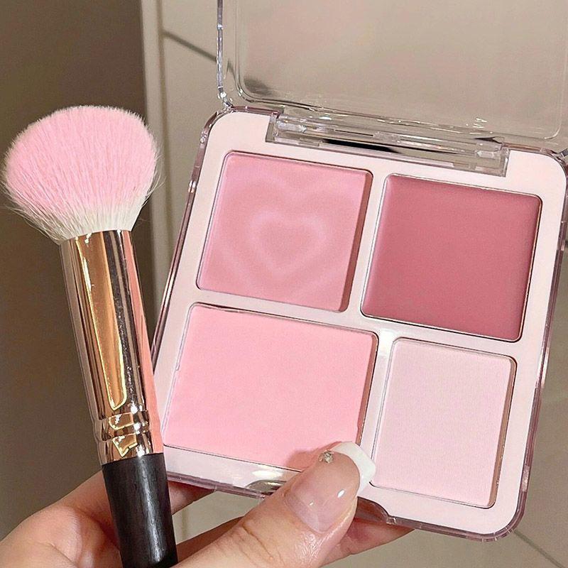 Korean Style 4-Color Blush & Highlight Palette: Matte & Shimmer for Dimensional Contouring and Face Brightening.