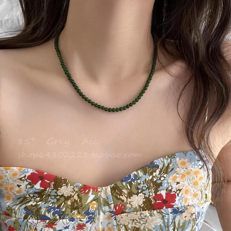 Elegant Green Beaded Necklace with White Pearls and Premium Chain for Women