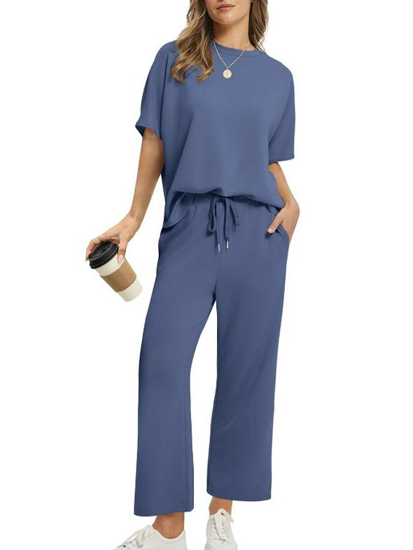2025 Summer Women's Casual Set: Short-Sleeve Top & Wide-Leg Seven-Point Pants