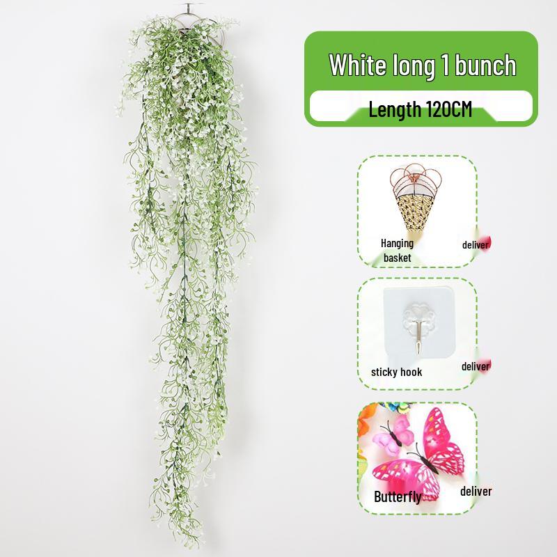 Wall-Mounted Artificial Hanging Vines with Spider Plant in Basket for Living Room Decor