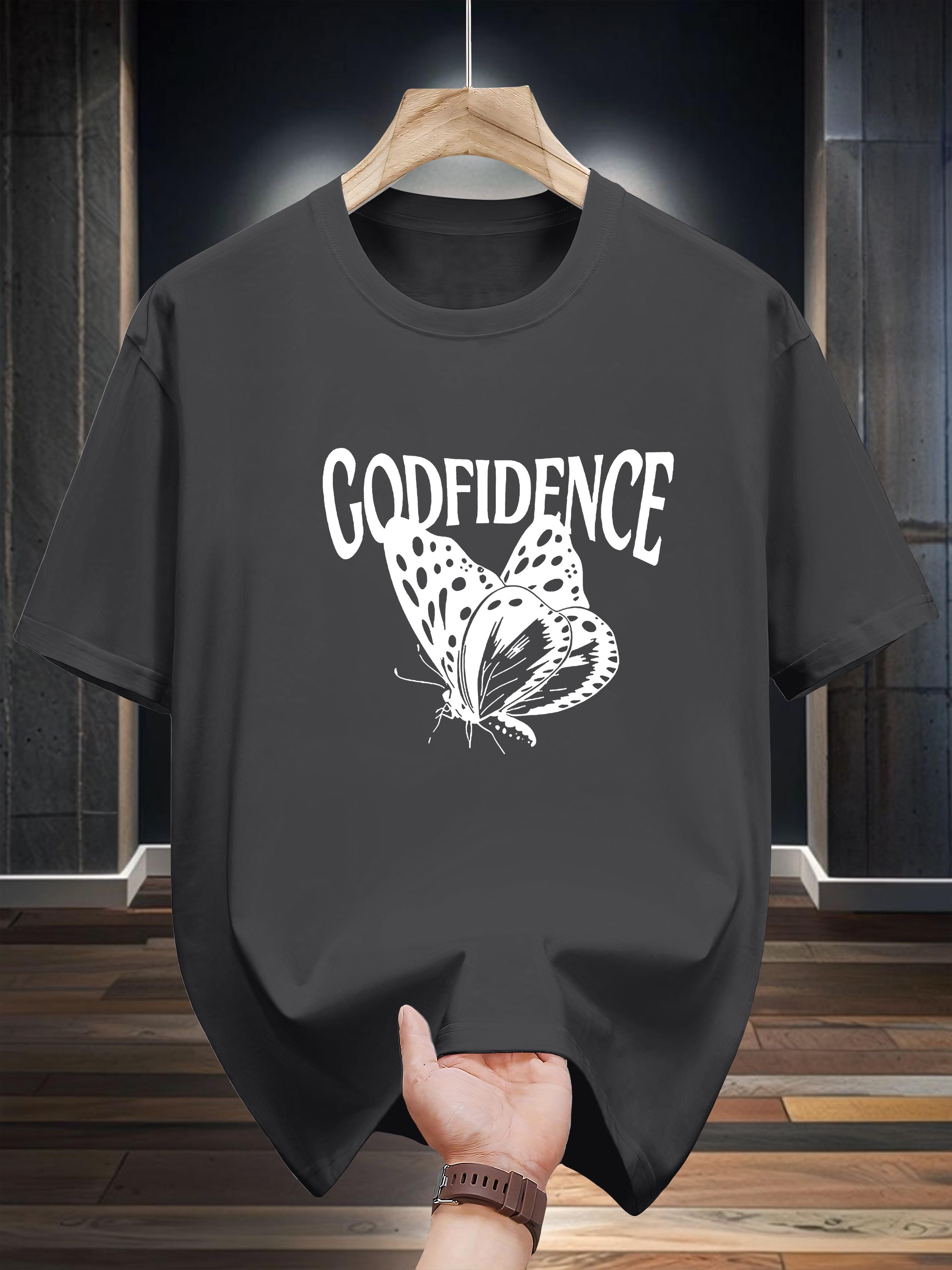 Niuwang Selection 200g 100% Cotton Short Sleeve T-shirt - Black Casual Graphic Tee with  GODFIDENCE  & Butterfly Design XXXXL
