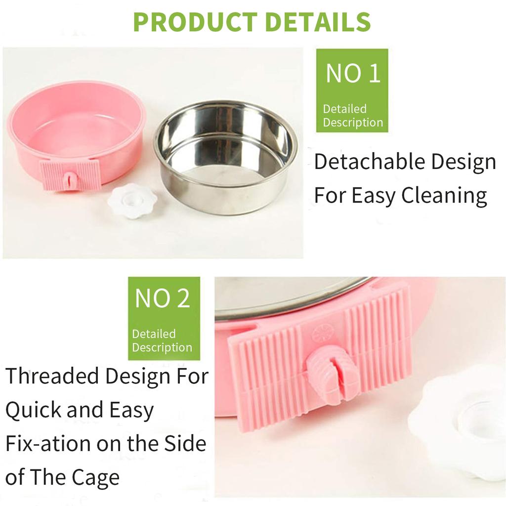 Dog Bowl, Removable Stainless Steel Hanging Pet Kennel Cage Bowl Food & Water Feeder Coop Cup for Puppy, Cat, Rabbit