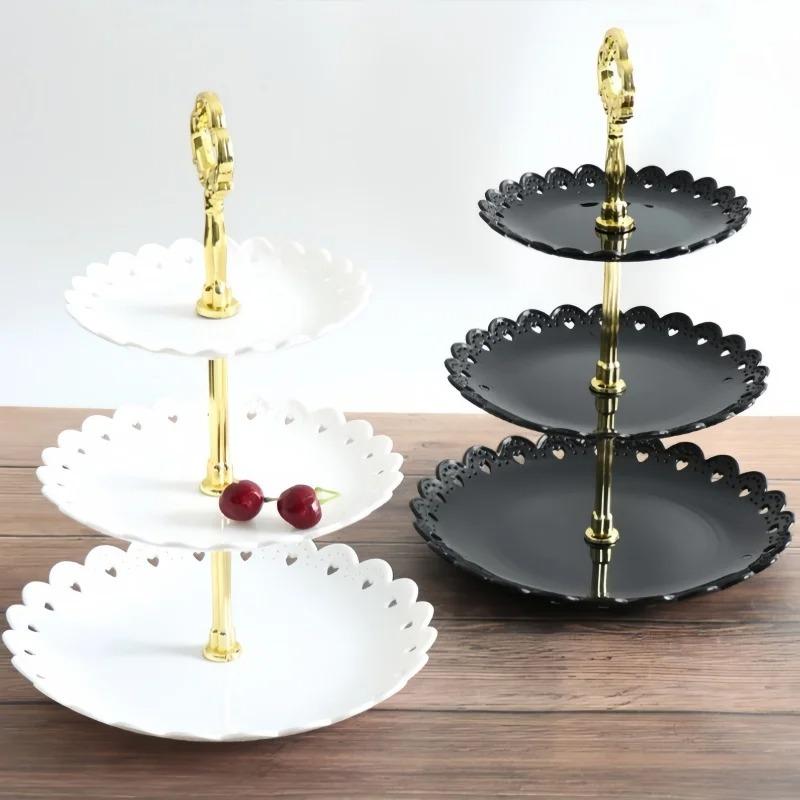 3 Layer Cake Stand Fruit Plate Tray Display Birthday Party Dessert Wedding Three Layer Cake Count Heart Rack Dessert Plate