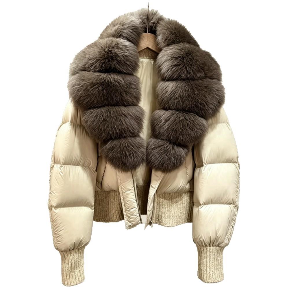 European and American natural real fox fur collar white duck down jacket women's short foreign style fashionable versatile warm jacket