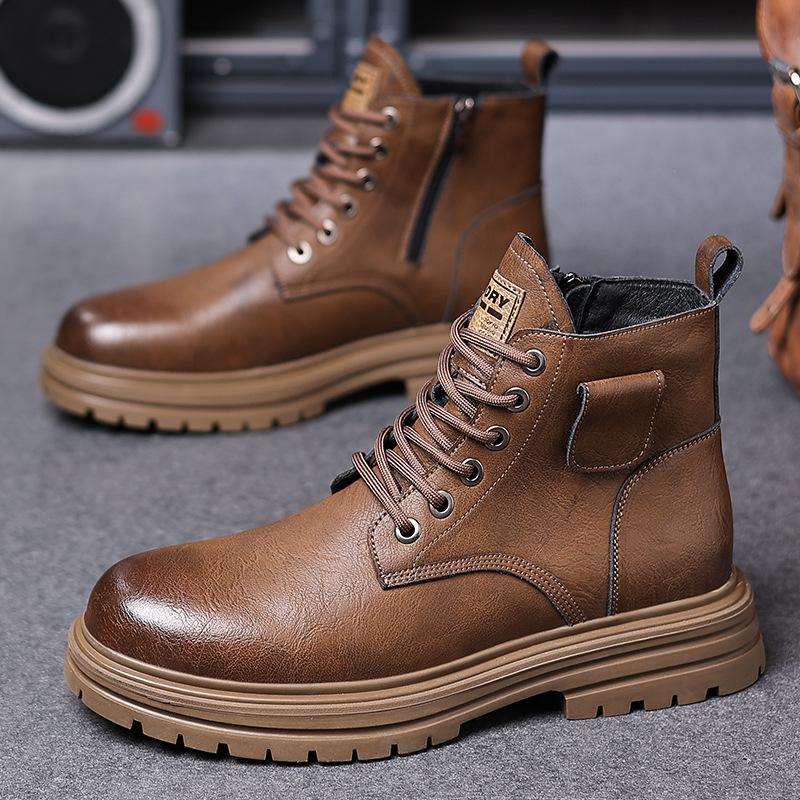 Winter cotton boots Martin boots men's retro style high-top cotton shoes men's velvet leather shoes warm snow boots