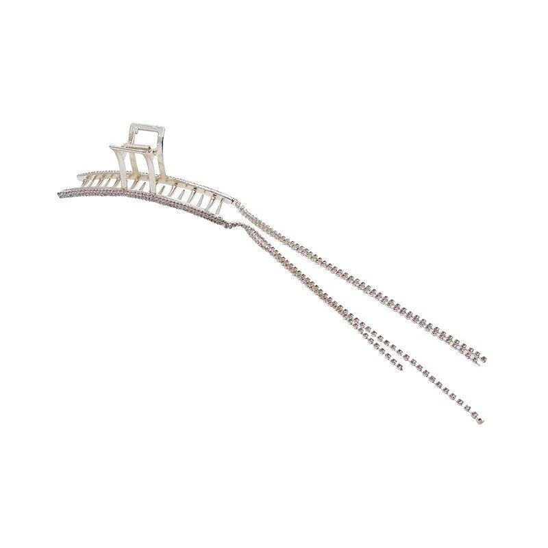 Geometric Crystal Rhinestones Long Tassel Hair Claw for Women Metal Large Hair Clip Women's Fashion Hairpins Hair Accessories