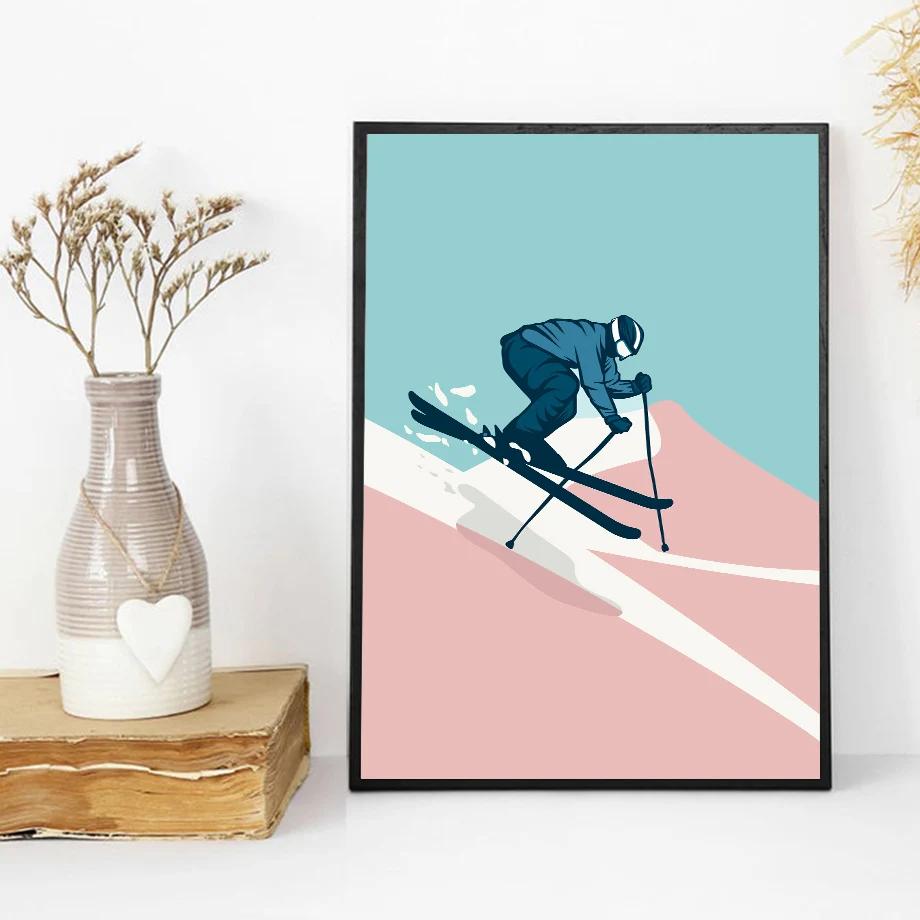 Abstract Landscape Winter Snow Mountain Forest Skiing Wall Art Poster Canvas Painting Prints Wall Pictures for Living Room Decor