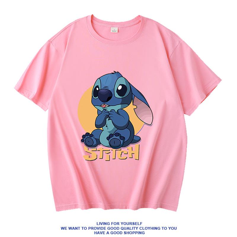 Women's Disney Summer Casual T-shirt with Stitch Design - Loose Fit Short-sleeved Student Top