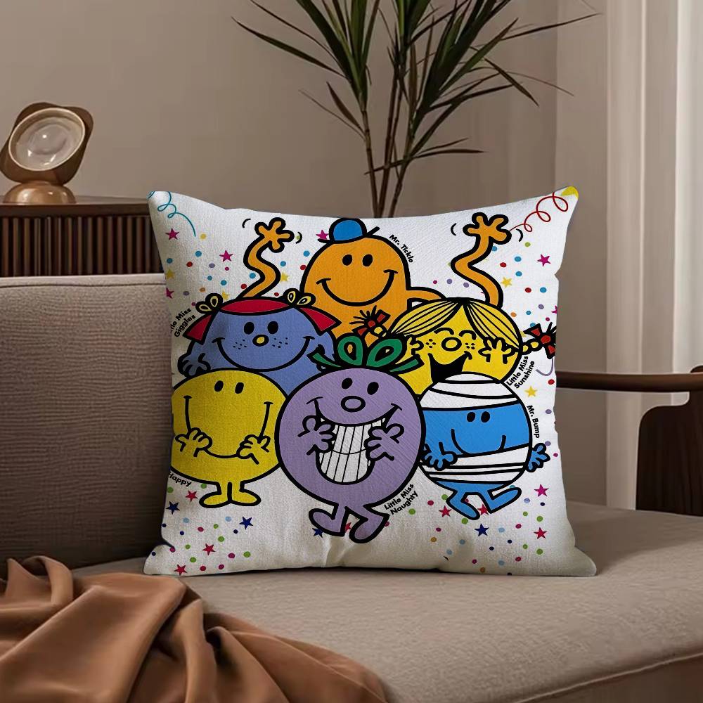 

Mr. Men and L-Little Miss Pillow Case Anti-dustmite Pillowcase Invisible zipper silky short plush Sofa cushion cover 30cmx30cm