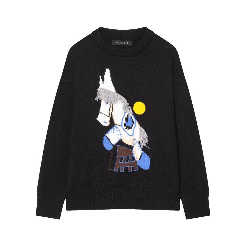 

Winter 2025 European Style Embroidered Knit Pullover Sweater Small чорний