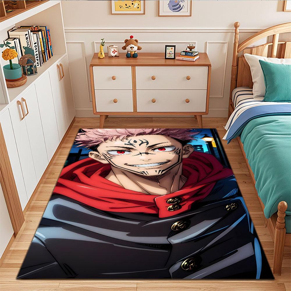 "Red-Eyed Anime Character with Tattoos" Patterned Carpet, Suitable As a Non Slip Play Mat for the Living Room and Bedroom Sofa