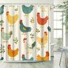 "Whimsical Chickens & Flowers Shower Curtain - Playful Farmhouse Design, Vibrant Cream Background, Waterproof Polyester