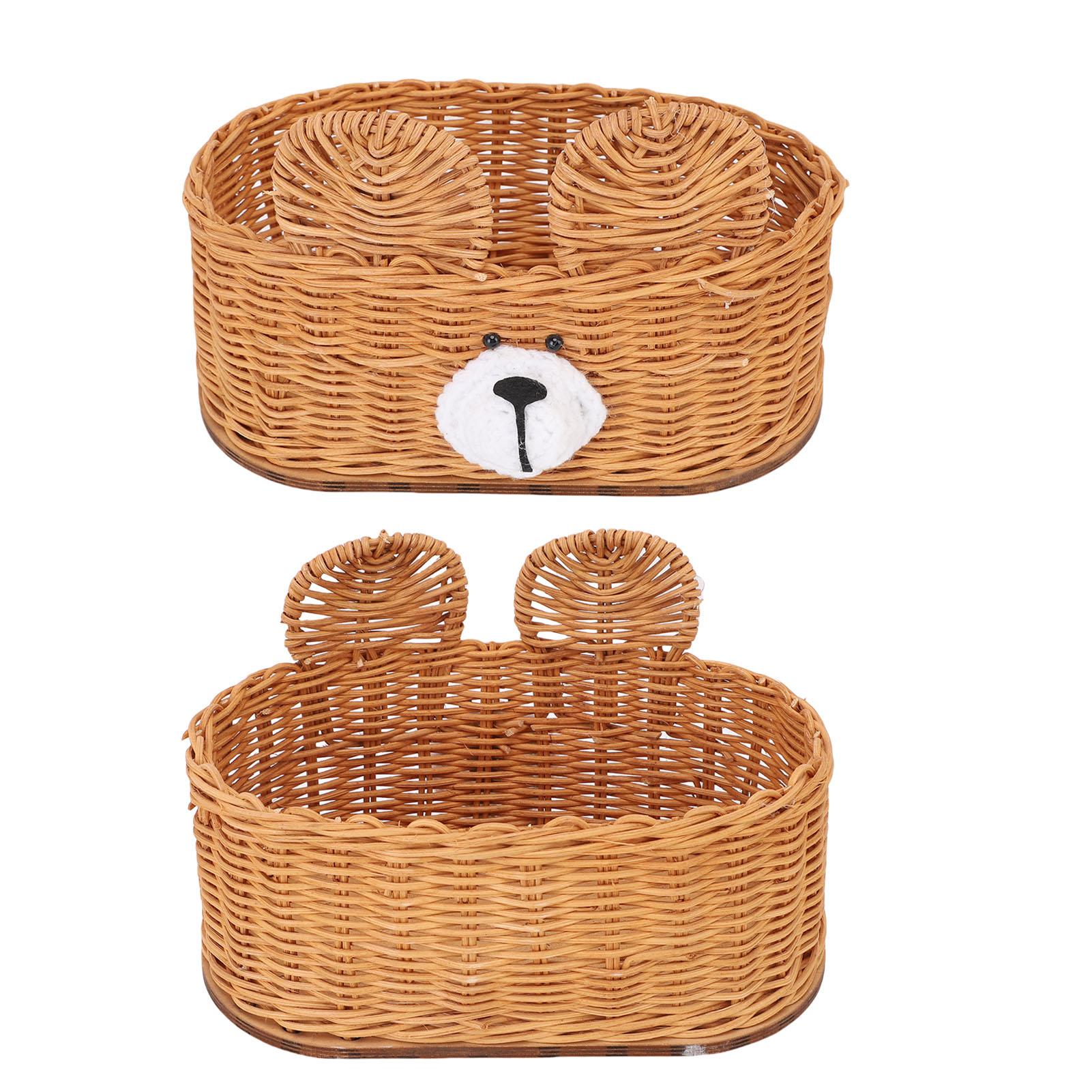 

Cute Bear Woven Rattan Tissue Box Holder Decorative Paper Napkin Dispenser for Table Bathroom Home Office хакі