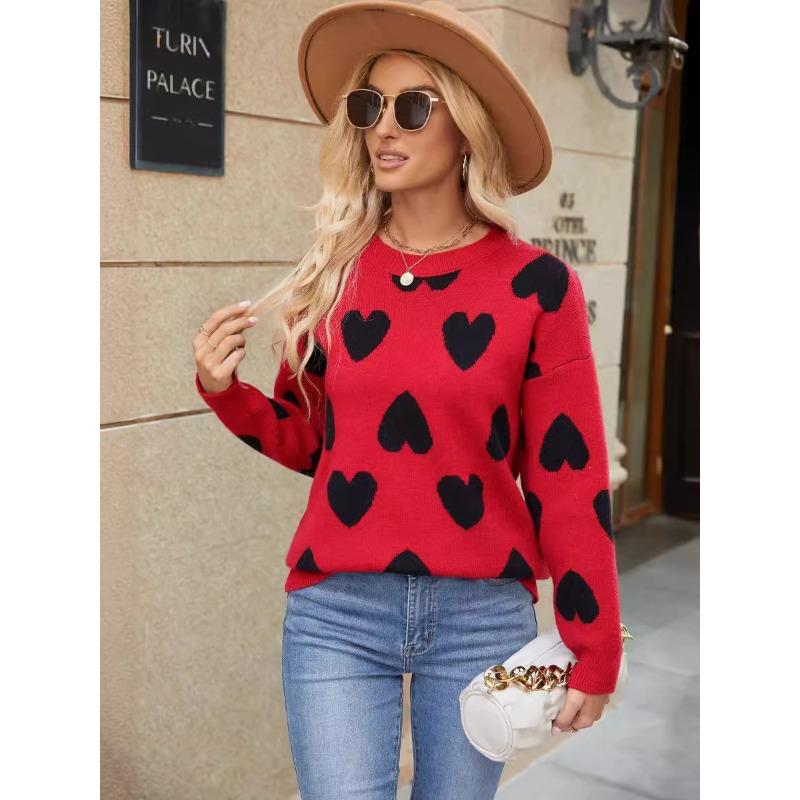 

INDFS Женская мода повседневная осень-зима с принтом любовных букв, с длинным рукавом и круглым вырезом XL красный