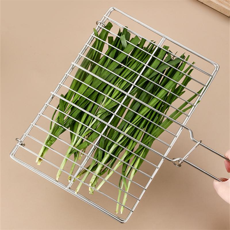 Stainless Steel Folding Barbecue Mesh Outdoor Grilled Fish Net Portable BBQ Tongs Cooking Accessories Vegetable Clip with Handle