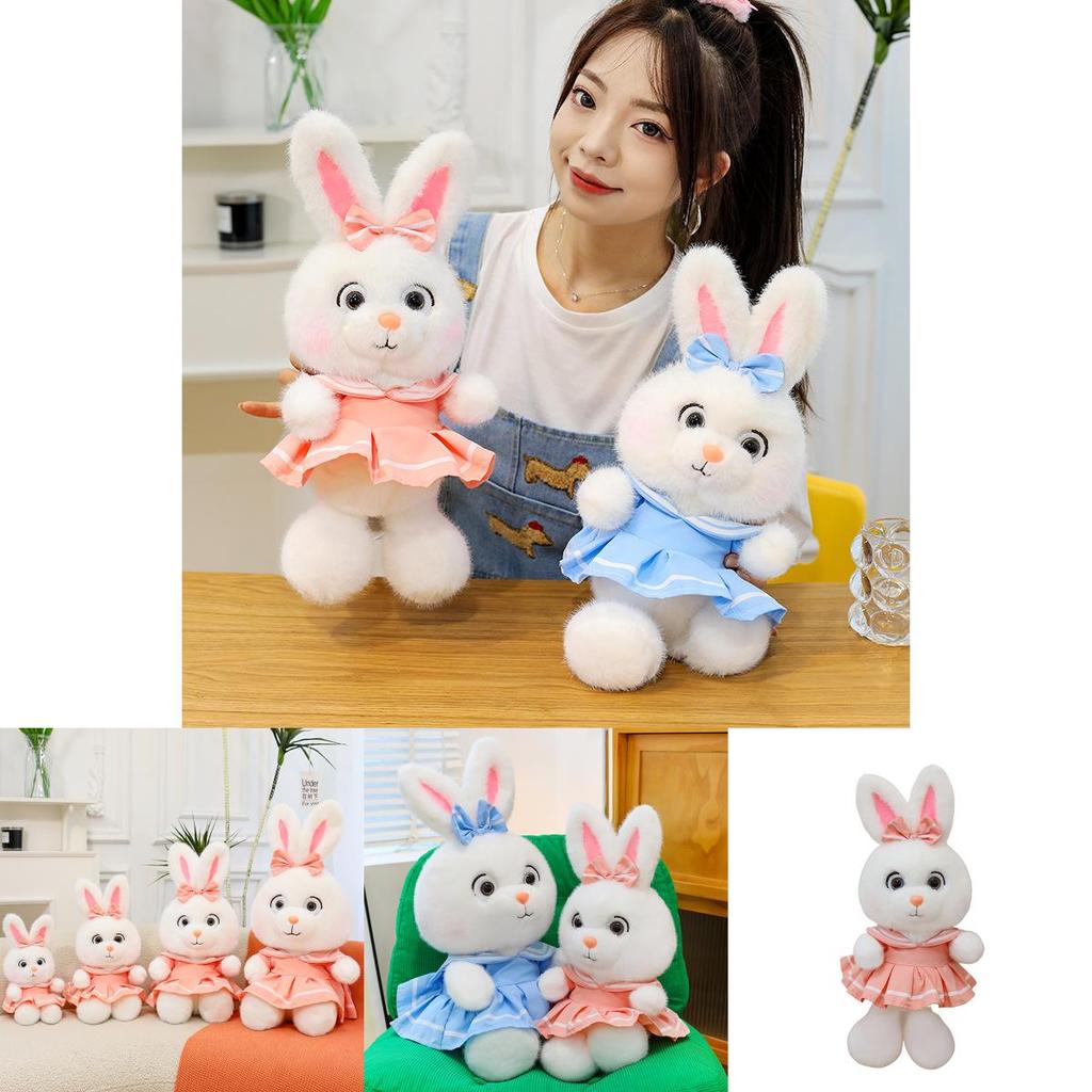 Plush Rabbit Toy With Dress And Bow Decoration For Girls Gift And Comfort