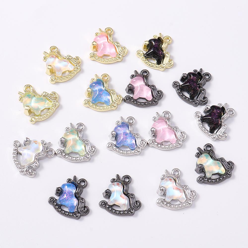 5pcs Cute Crystal CZ Rocking Horse Pendants Charms for Jewelry Making Necklace Earrings Bracelet DIY Handmade Accessories