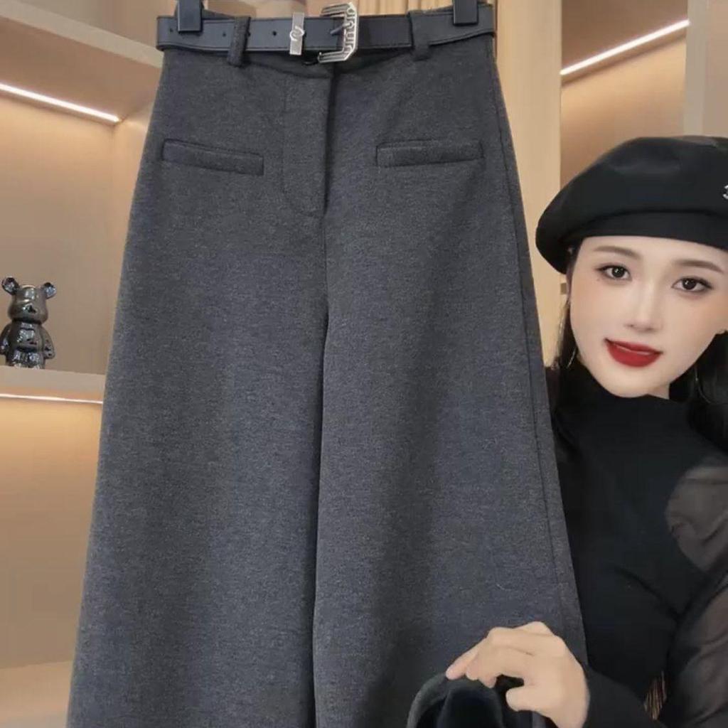 European High-End Winter Wool Wide-Leg Pants: Stylish, High-Waisted, Versatile, and Warm Women's Casual Trousers.