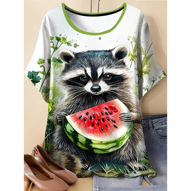 Fashion Women's Crew Neck Short Sleeve 3D Casual Color Printing Casual Short Sleeve Crew Neck T-Shirt
