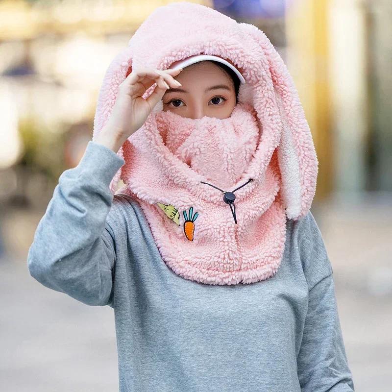 Winter Warmer Skikopfhörer Abdeckung Bequem Weiches Fleece Skimütze Schalwärmer Cartoon Niedliche Hasenohren Dekorative Helmabdeckung Mütze
