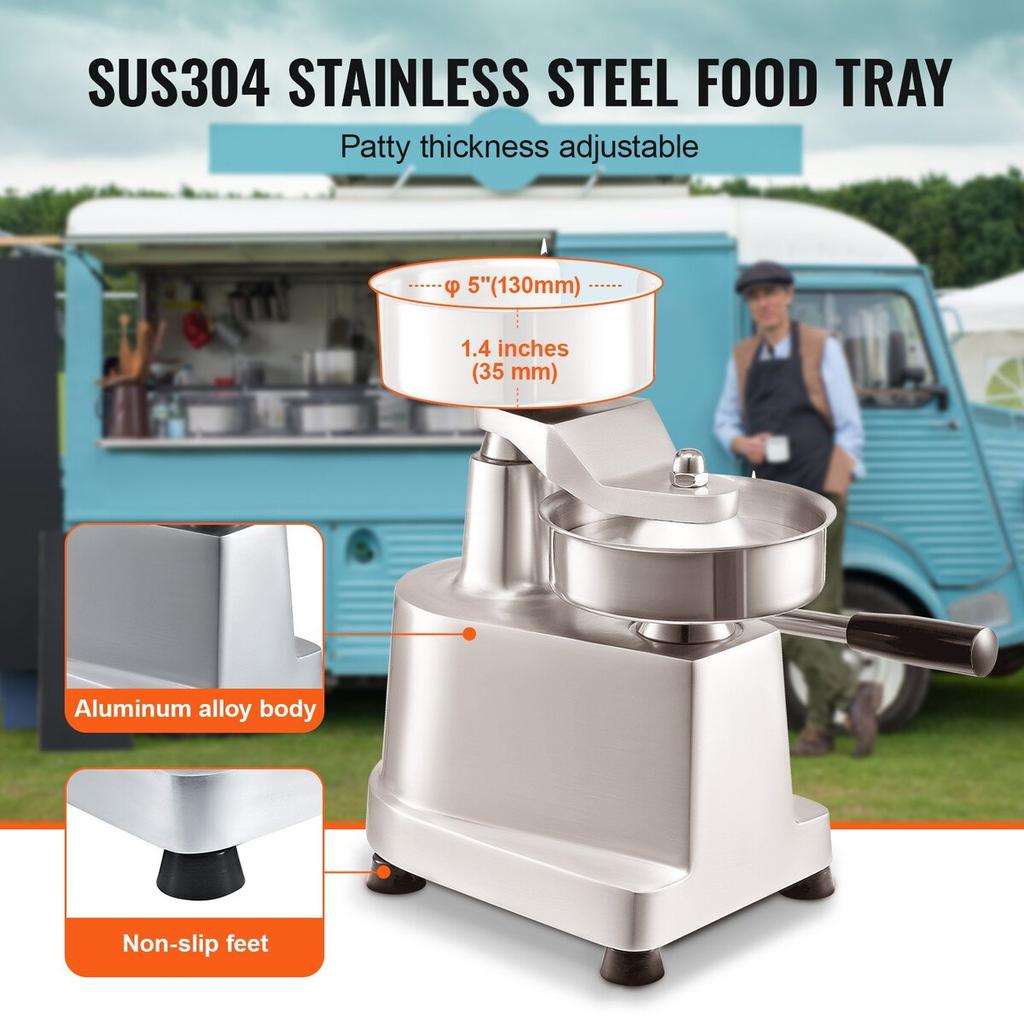 Commercial Burger Patty Maker, 130mm/5inch Hamburger Beef Patty Maker, Heavy Duty Food-Grade Stainless Steel Bowl Burger Press Machine, Kitchen Meat
