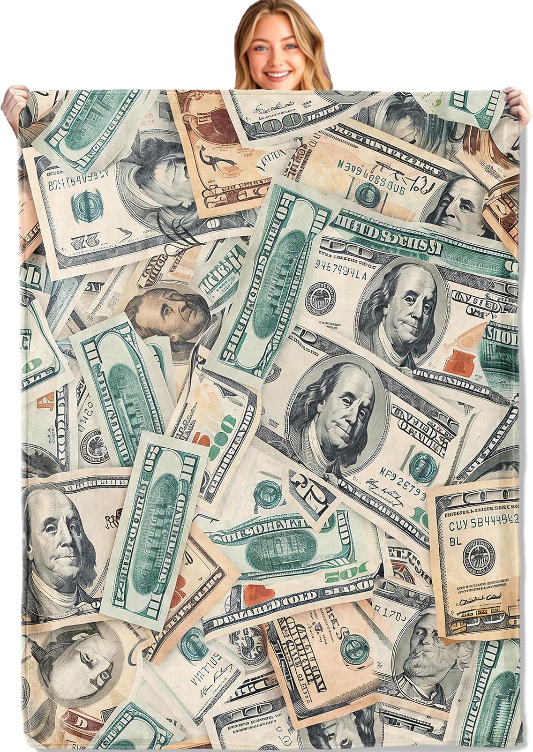 Textilien Unisex Coral Money Print Throw Blanket - 50X60in,Ultra Soft, Cozy Lightweight Flannel,Realistic Cash Pattern Fun Blankets - Gifts For Adult,F