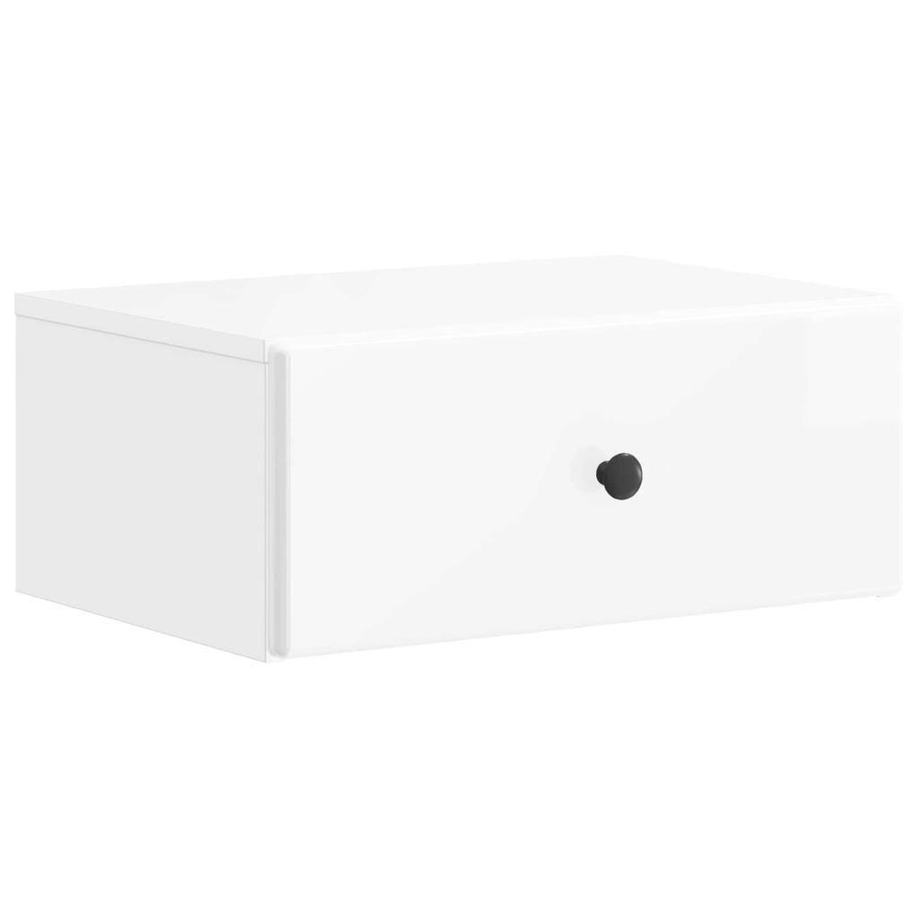 Wall Mounted Nightstand High Gloss White 49 x 34.5 x 20 cm
