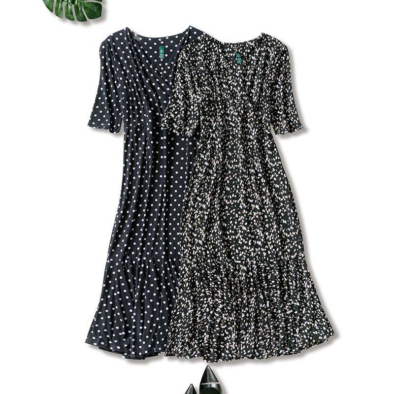 

Women s Polka Dot V Neck Three-Quarter Sleeve Slim Fit Bodycon Dress Black Gray big flower 8