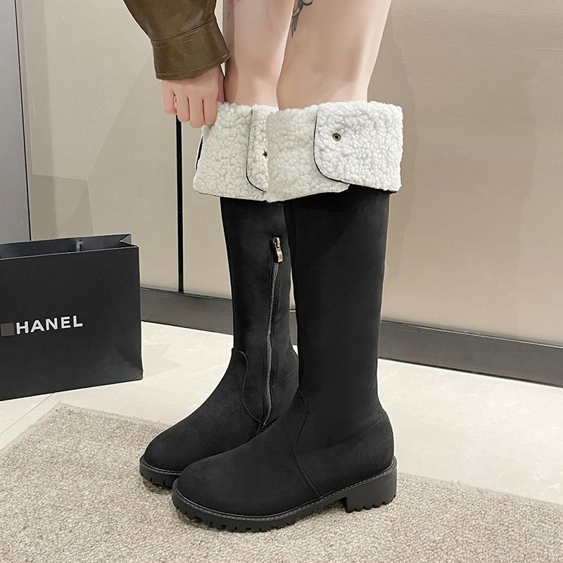 Fashion New LeShion of Women OverKnees Snow Boots Belt Buckle Warm Plush Foldable Boots Lady Round Toe Zipper Fleece Shoes Winter