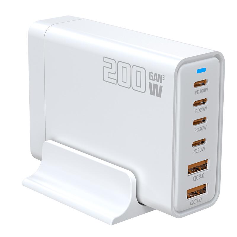 

200W GaN Charger: Supports 5V/9V/12V/15V/20V Fast Charging for Apple & Huawei Multi-Port Devices. 200W GaN [2A+4C] White