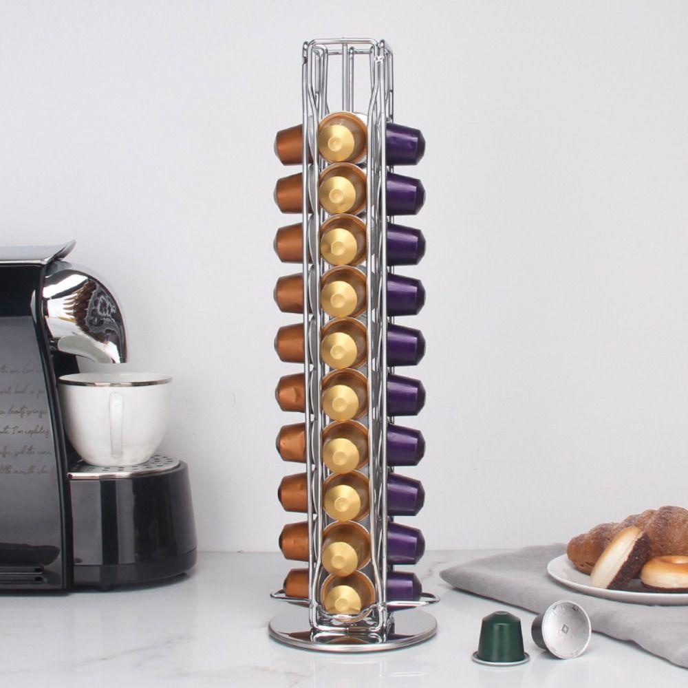 360 Grad drehbarer Kaffeekapselhalter Verchromter Kaffeekapselständer Turm Kaffeewerkzeuge