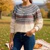 Ladies' Fashion Sweater, Round Neck,Loose Pullover Long-sleeved Knitted Sweater
