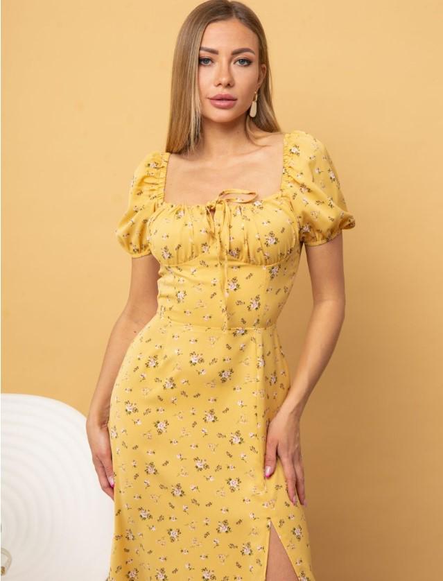 Women's Summer Floral Puff Sleeve Halter Dress with Square Neck