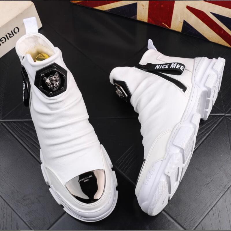 High Top Shoes Men's New Trend Board Shoes Inside Height-raising Small White Boots Korean Version of Men's  Zapatos Hombre  B2