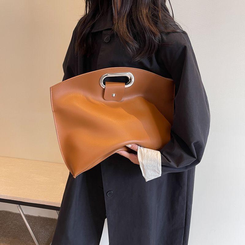 Yogodlns Solid Color Pu Leather Bag For Women's Fashion Large Capacity Hand-Held Bag For Work Commuting Clutch Tote Bag