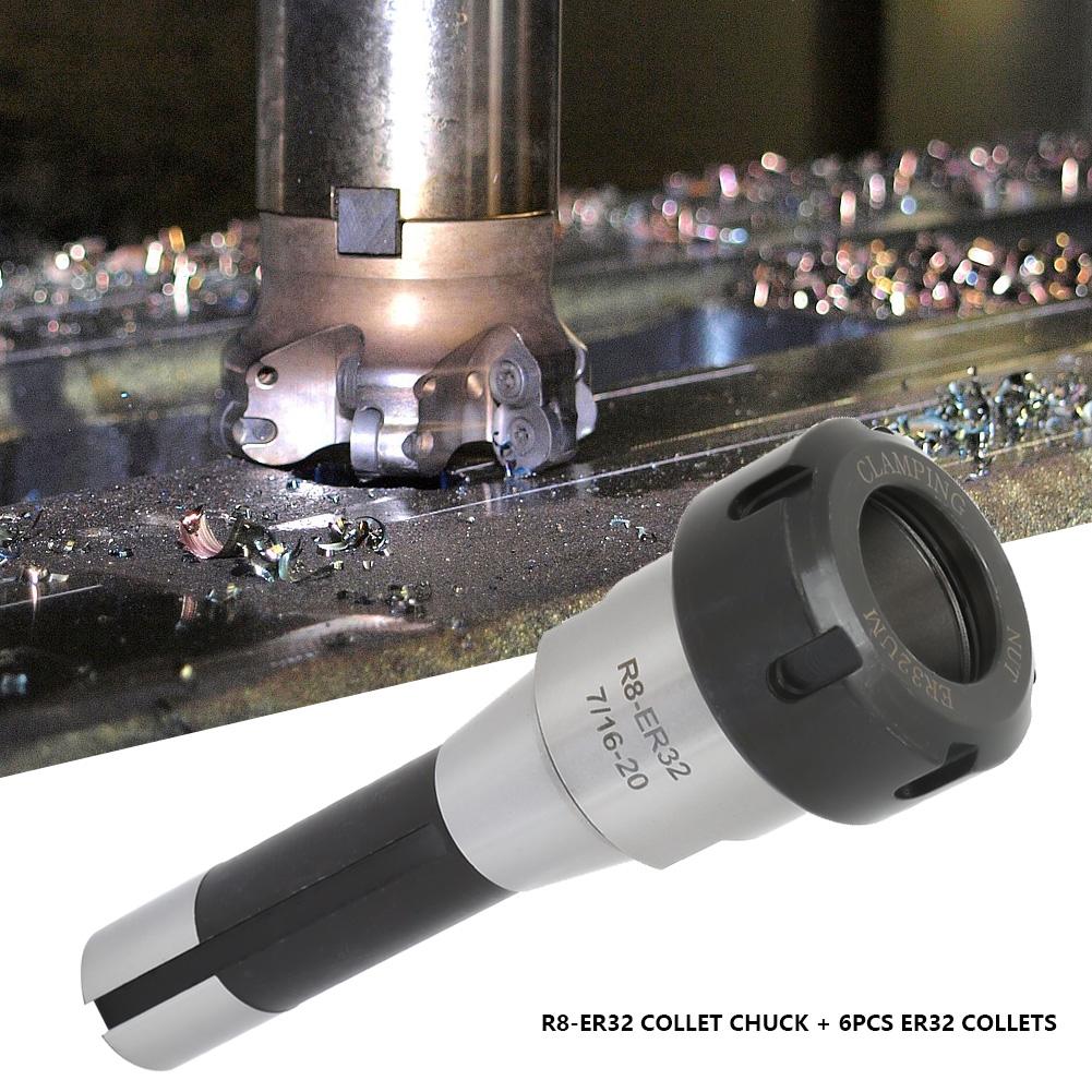 1pc R8 ER32 Collet Chuck Holder   6pcs ER32 Spring Collets CNC Milling Tool